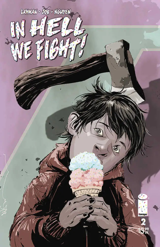Comic book cover art of character enjoying an ice cream cone for In Hell We Fight #2 Cover B Nguyen
