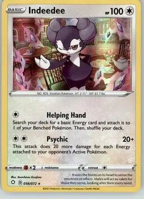 Indeedee - Shining Fates - 056/072 - Holo NM Pokemon - Pokémon Card Single