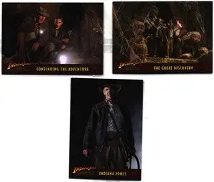 Three Indiana Jones movie trading cards from Heritage Crystal Skull card box topper set