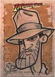 Spencer Brinkerhoff Indiana Jones caricature sketch card featuring a bearded fedora look