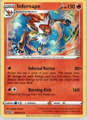 Infernape - SWSH09: Brilliant Stars - 026/172 - Holofoil NM - Pokémon Card Single