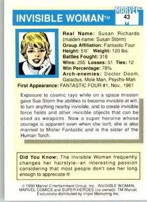 Invisible Woman - 1990 Impel Marvel Universe - #43 - Non_sport - Non-Sports Card Single