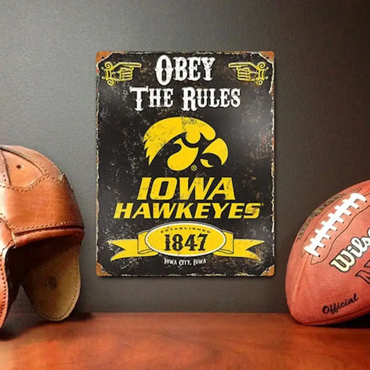 Iowa Hawkeyes Embossed Metal Vintage Sign - Collectibles