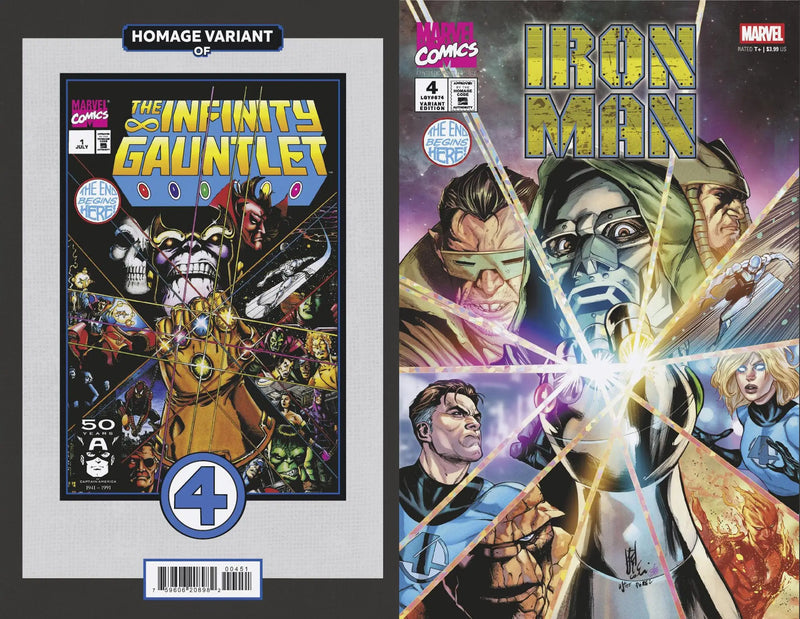 Iron Man #4 Stefano Caselli Variant with Infinity Gauntlet comic book covers