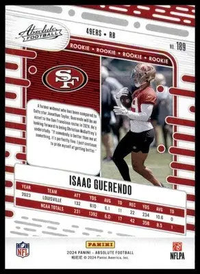 Isaac Guerendo Rookie 2024 Panini Absolute Retail #189 San Francisco 49ers