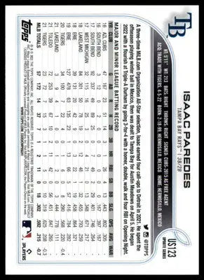 Isaac Paredes 2022 Topps Update #US123 Tampa Bay Rays - Baseball Card Single