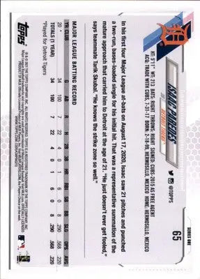 Isaac Paredes Rookie 2021 Topps #65a Detroit Tigers - Baseball Card Single