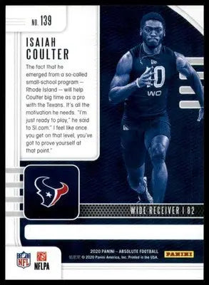 Isaiah Coulter Rookie 2020 Panini Absolute Retail #139 Houston Texans