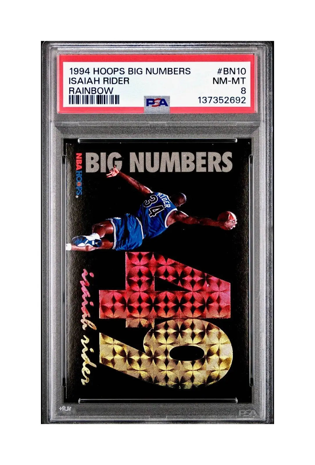 Isaiah Rider 1994 NBA Hoops Big Numbers #BN10 Rainbow PSA 8 NM-MT - Basketball Card Single