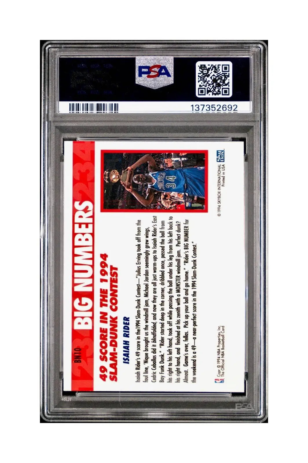 Isaiah Rider 1994 NBA Hoops Big Numbers #BN10 Rainbow PSA 8 NM-MT - Basketball Card Single