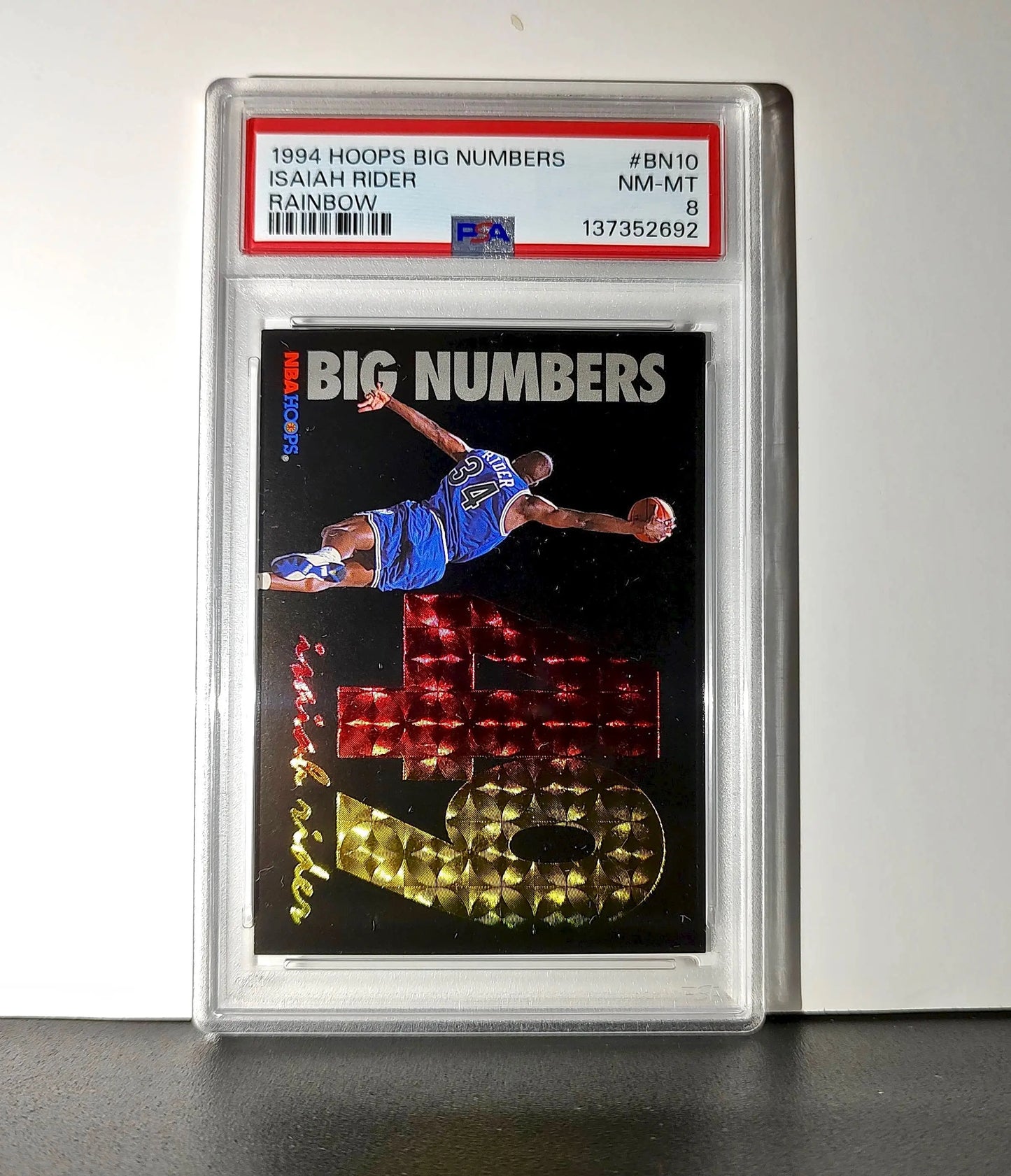 Isaiah Rider 1994 NBA Hoops Big Numbers #BN10 Rainbow PSA 8 NM-MT - Basketball Card Single