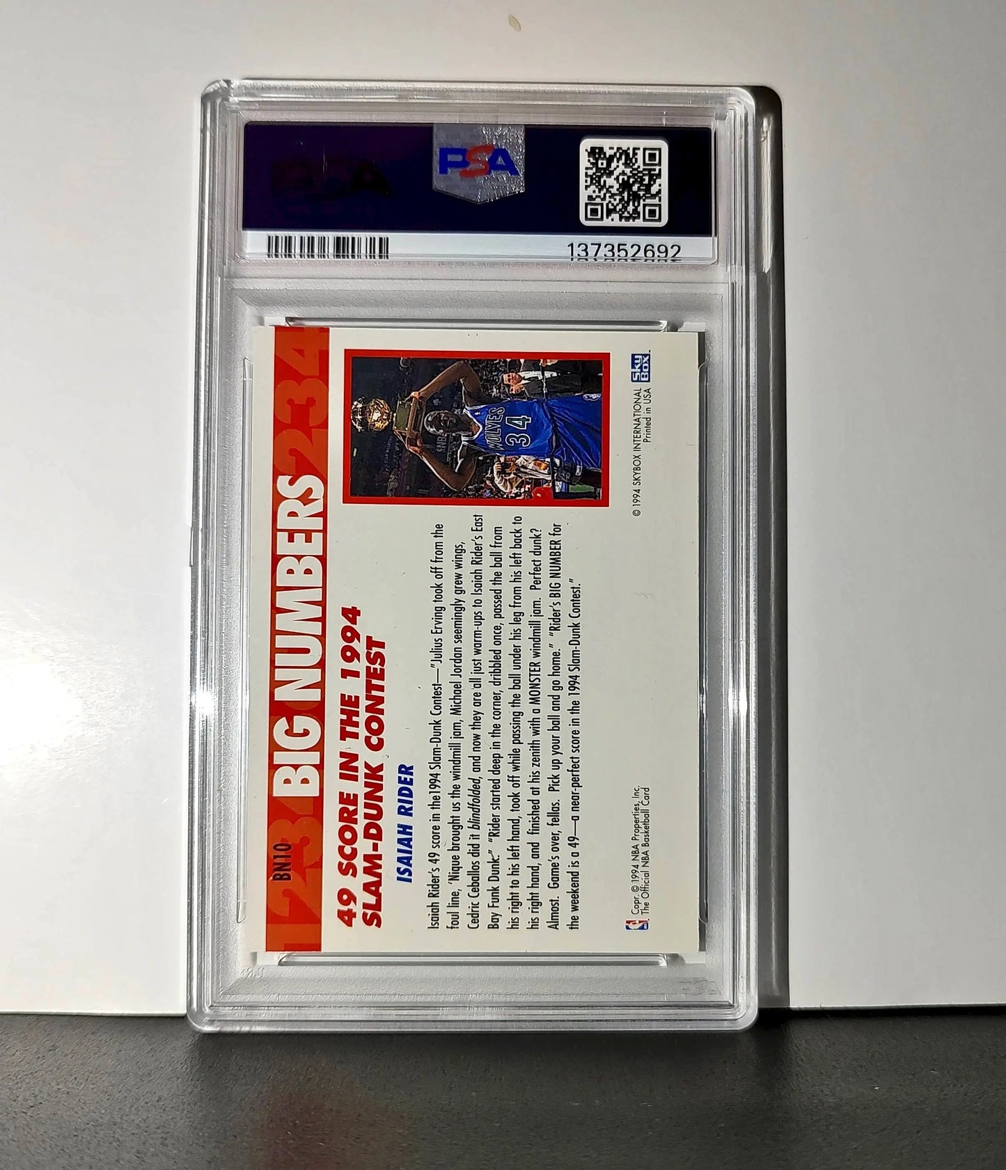 Isaiah Rider 1994 NBA Hoops Big Numbers #BN10 Rainbow PSA 8 NM-MT - Basketball Card Single