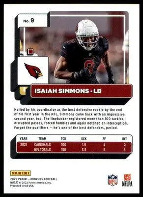 Isaiah Simmons 2022 Donruss #9 Arizona Cardinals - Football Card Single