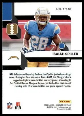Isaiah Spiller 2022 Donruss The Rookies #TR-16 Los Angeles Chargers - Football Card Single