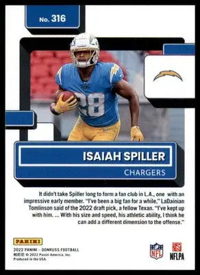 Isaiah Spiller Rookie 2022 Donruss #316 Los Angeles Chargers - Football Card Single