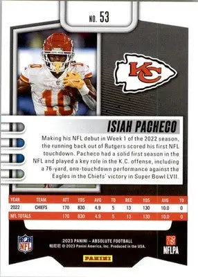 Isiah Pacheco - 2023 Panini Absolute - #53 - Green Football - Football Card Single