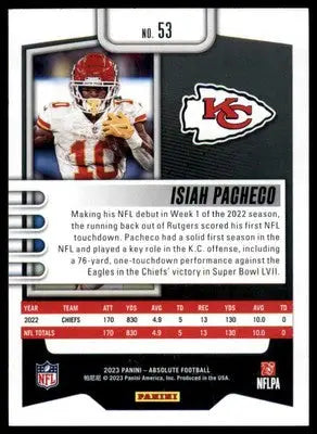 Isiah Pacheco 2023 Panini Absolute Retail #53 Kansas City Chiefs - Football Card Single