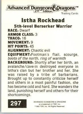 Istha Rockhead - 1992 TSR Advanced Dungeons & Dragons - #297 - Non_sport - Non-Sports Card Single