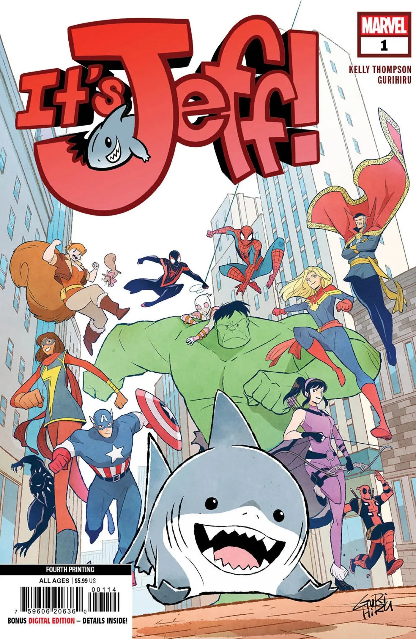 Comic book cover of Its Jeff #1 Gurihiru 4th Printing Variant featuring land shark art