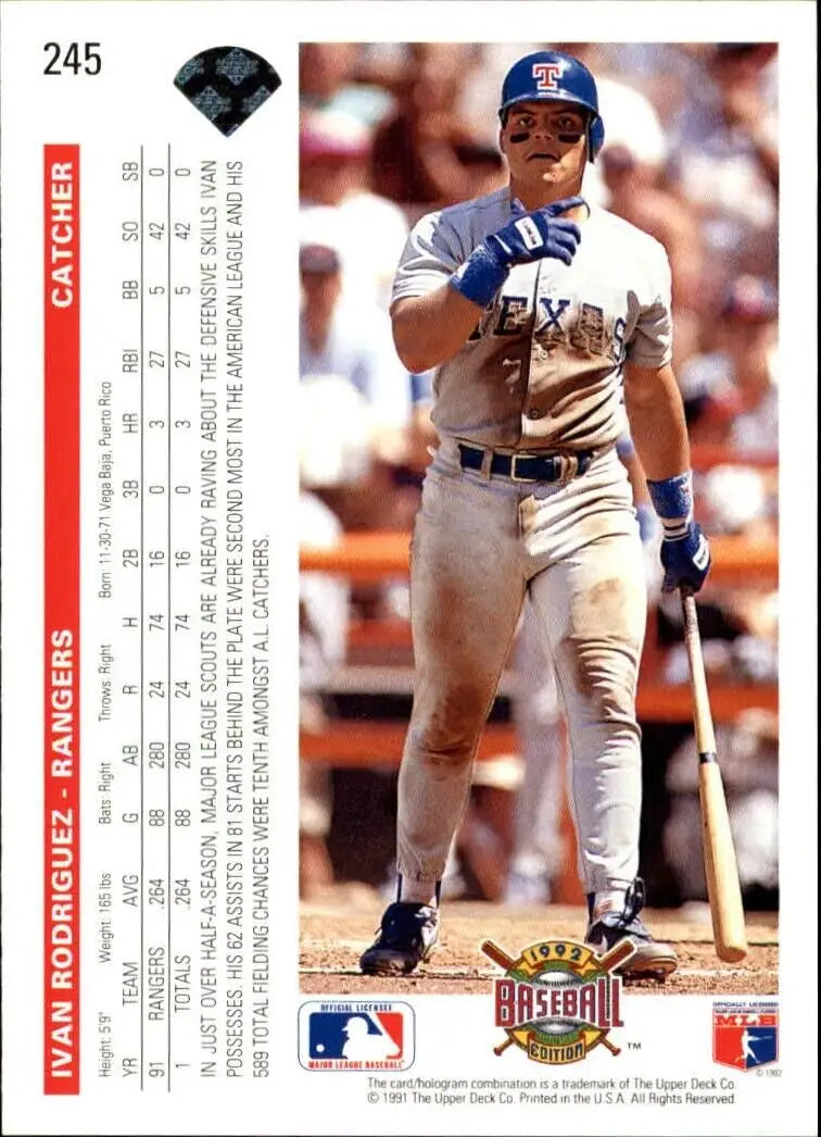 Ivan Rodriguez 1992 Upper Deck MLB #245 Baseball Card Texas Rangers - Baseball Card Single