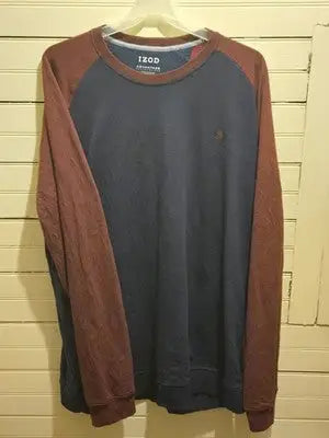 Izod Sweatshirt Mens 3XLT Navy Brown Raglan Long Sleeve Performance Stretch - Apparel