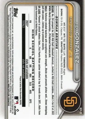 J.D. Gonzalez 2024 Bowman Chrome Prospects #BCP-111 San Diego Padres - Baseball Card Single