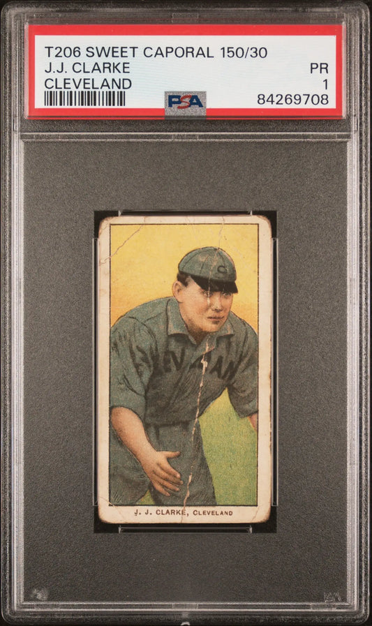 J.J. Clarke 1909-11 T206 Sweet Caporal 150/30 Cleveland PSA 1 Poor - Baseball Card Single