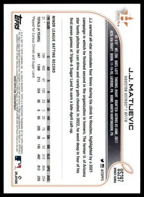 J.J. Matijevic Rookie 2022 Topps Update #US297 Houston Astros - Baseball Card Single