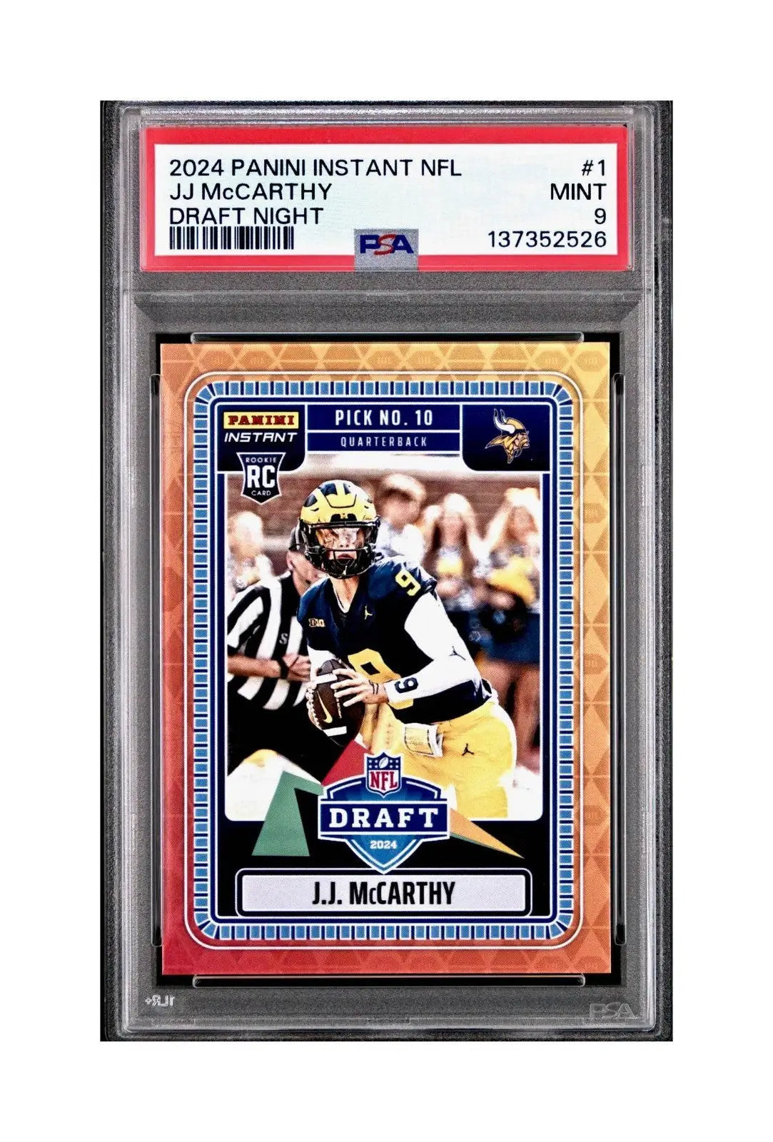 J.J. McCarthy 2023 Panini Instant Draft Night #NFLDN-1 PSA 9 Mint