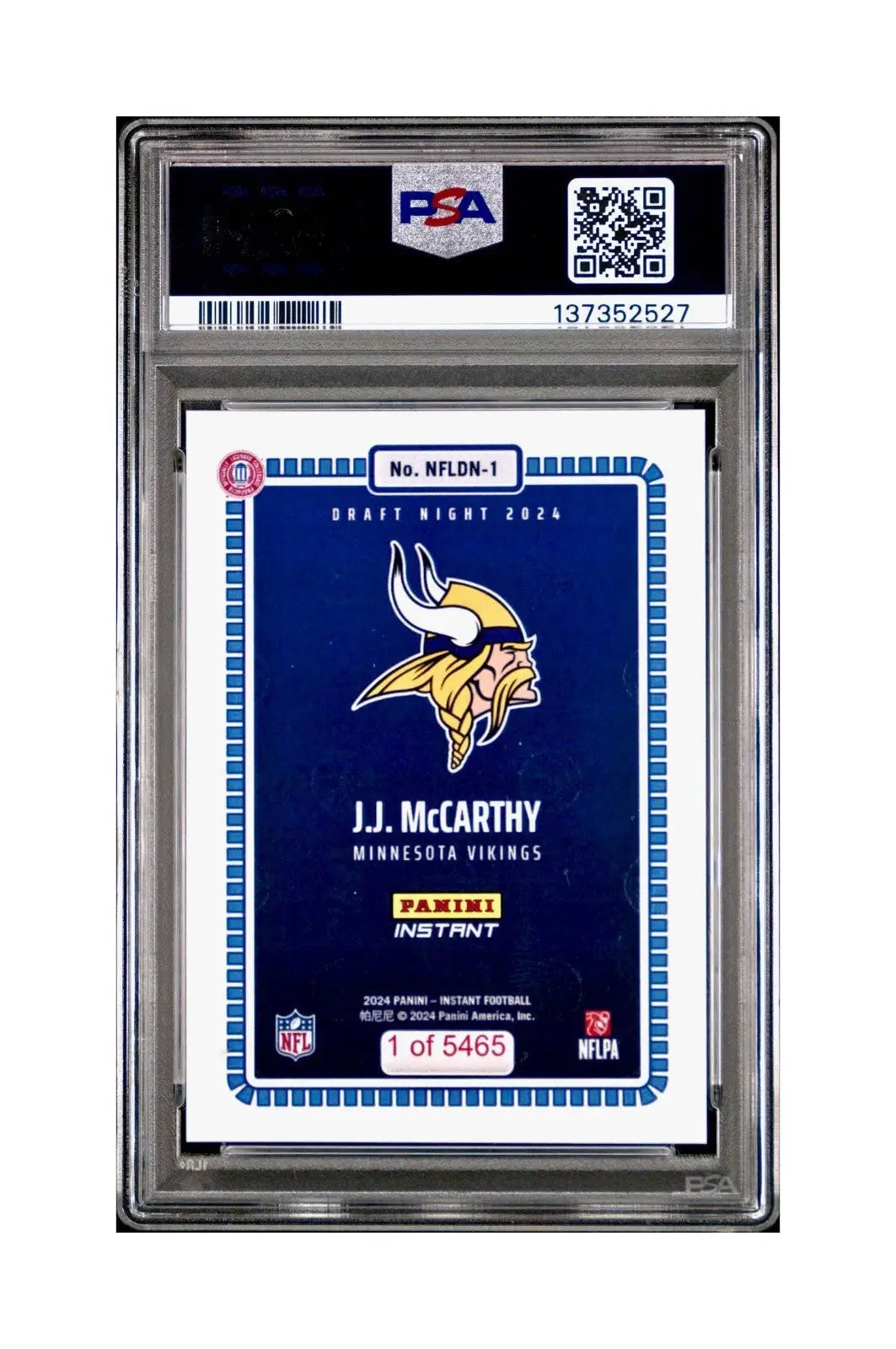 J.J. McCarthy 2023 Panini Instant Draft Night #NFLDN-1 PSA 9 Mint
