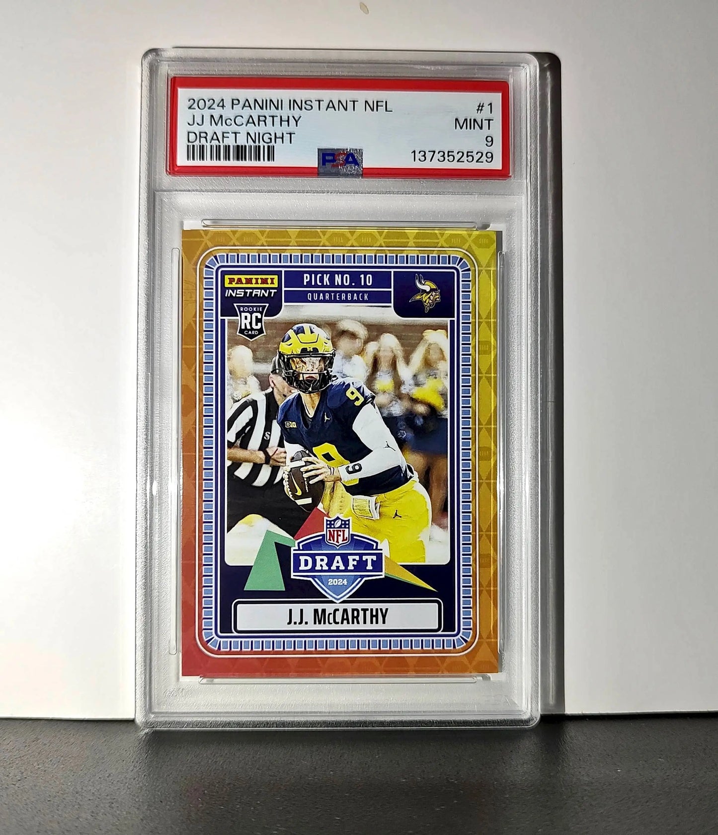 J.J. McCarthy 2023 Panini Instant Draft Night #NFLDN-1 PSA 9 Mint - Football Card Single