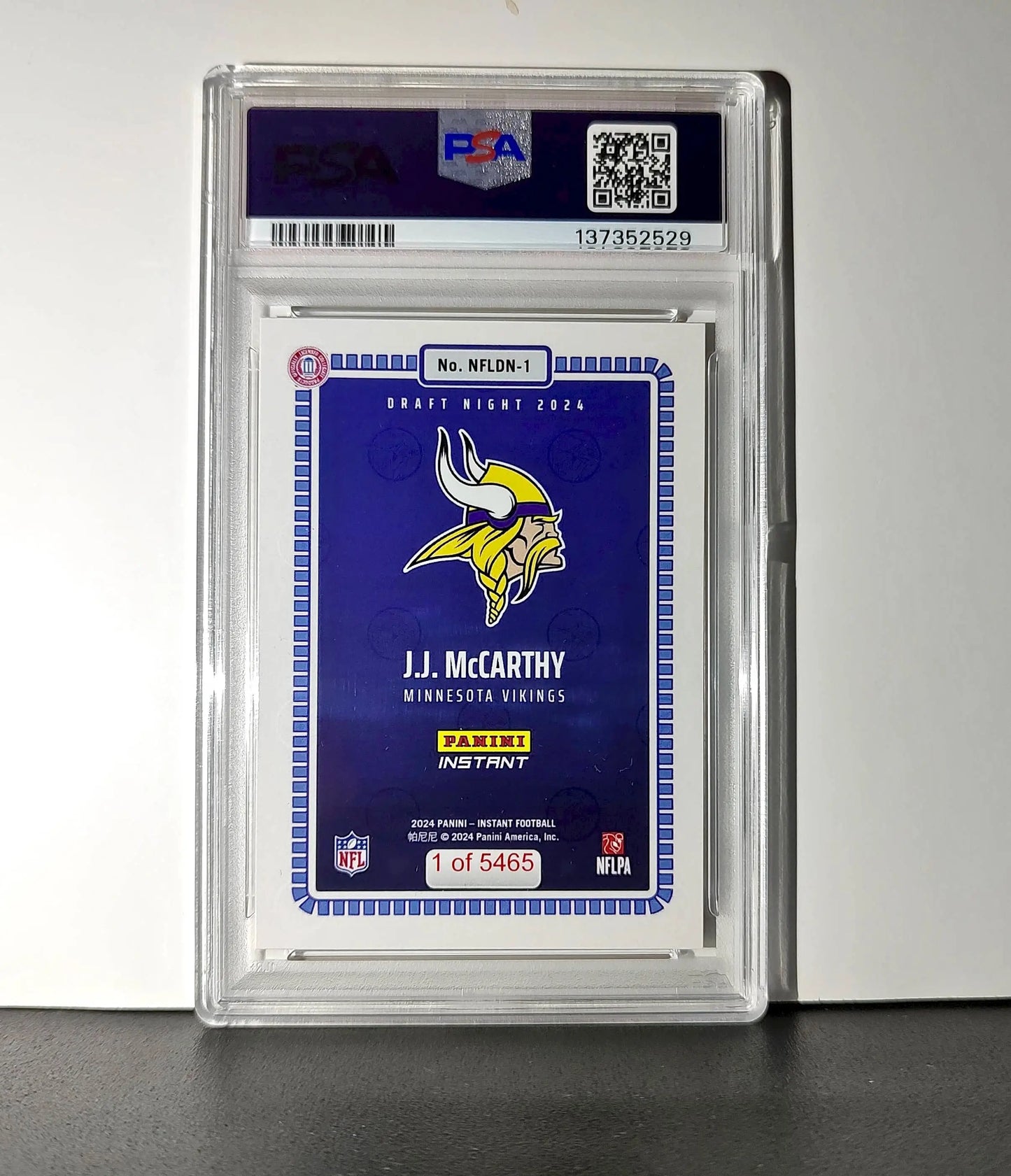 J.J. McCarthy 2023 Panini Instant Draft Night #NFLDN-1 PSA 9 Mint - Football Card Single