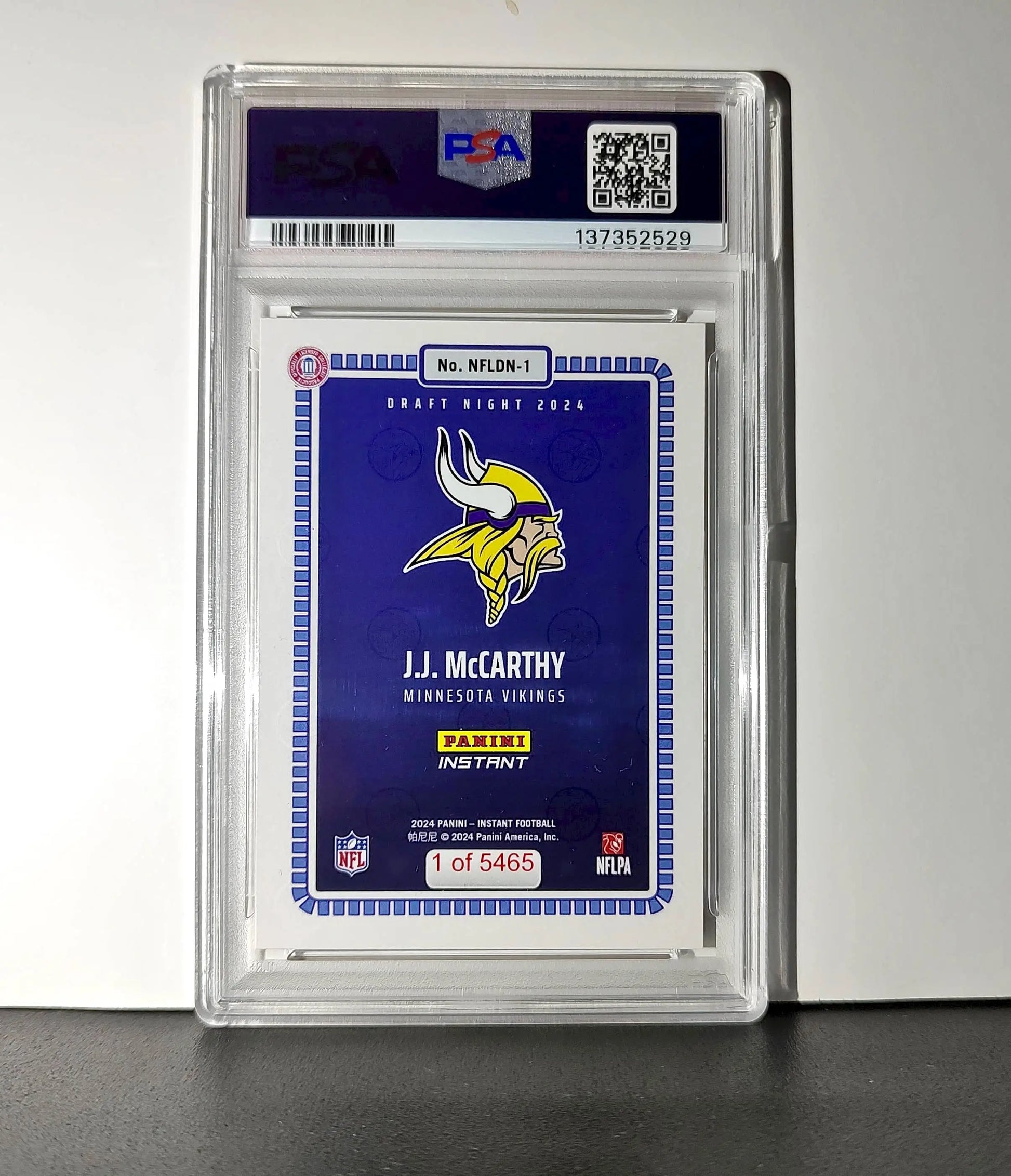 J.J. McCarthy 2023 Panini Instant Draft Night #NFLDN-1 PSA 9 Mint - Football Card Single