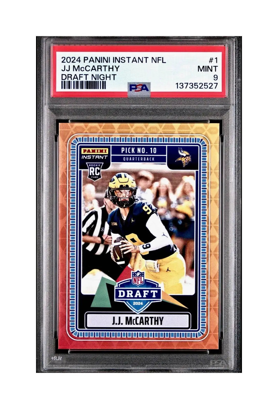J.J. McCarthy 2023 Panini Instant Draft Night #NFLDN-1 PSA 9 Mint - Football Card Single