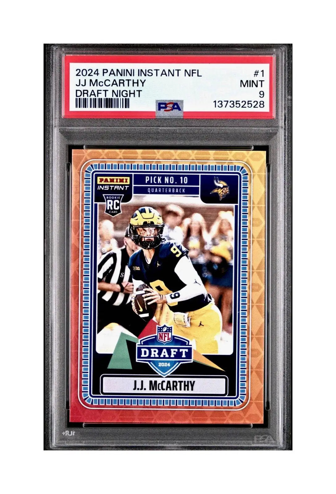 J.J. McCarthy 2023 Panini Instant Draft Night #NFLDN-1 PSA 9 Mint - Football Card Single