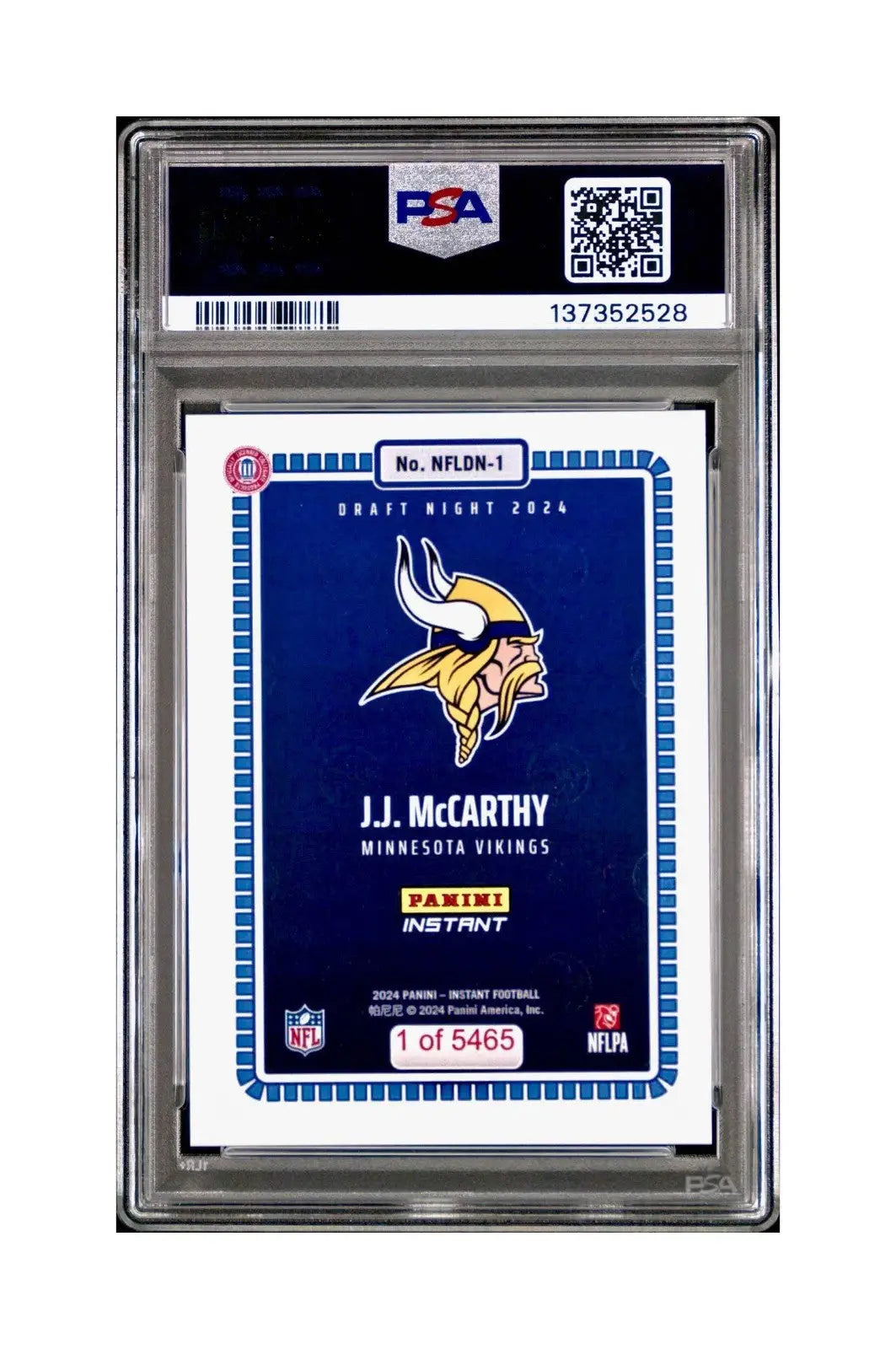J.J. McCarthy 2023 Panini Instant Draft Night #NFLDN-1 PSA 9 Mint - Football Card Single