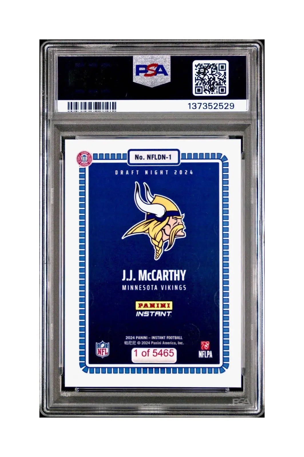 J.J. McCarthy 2023 Panini Instant Draft Night #NFLDN-1 PSA 9 Mint - Football Card Single
