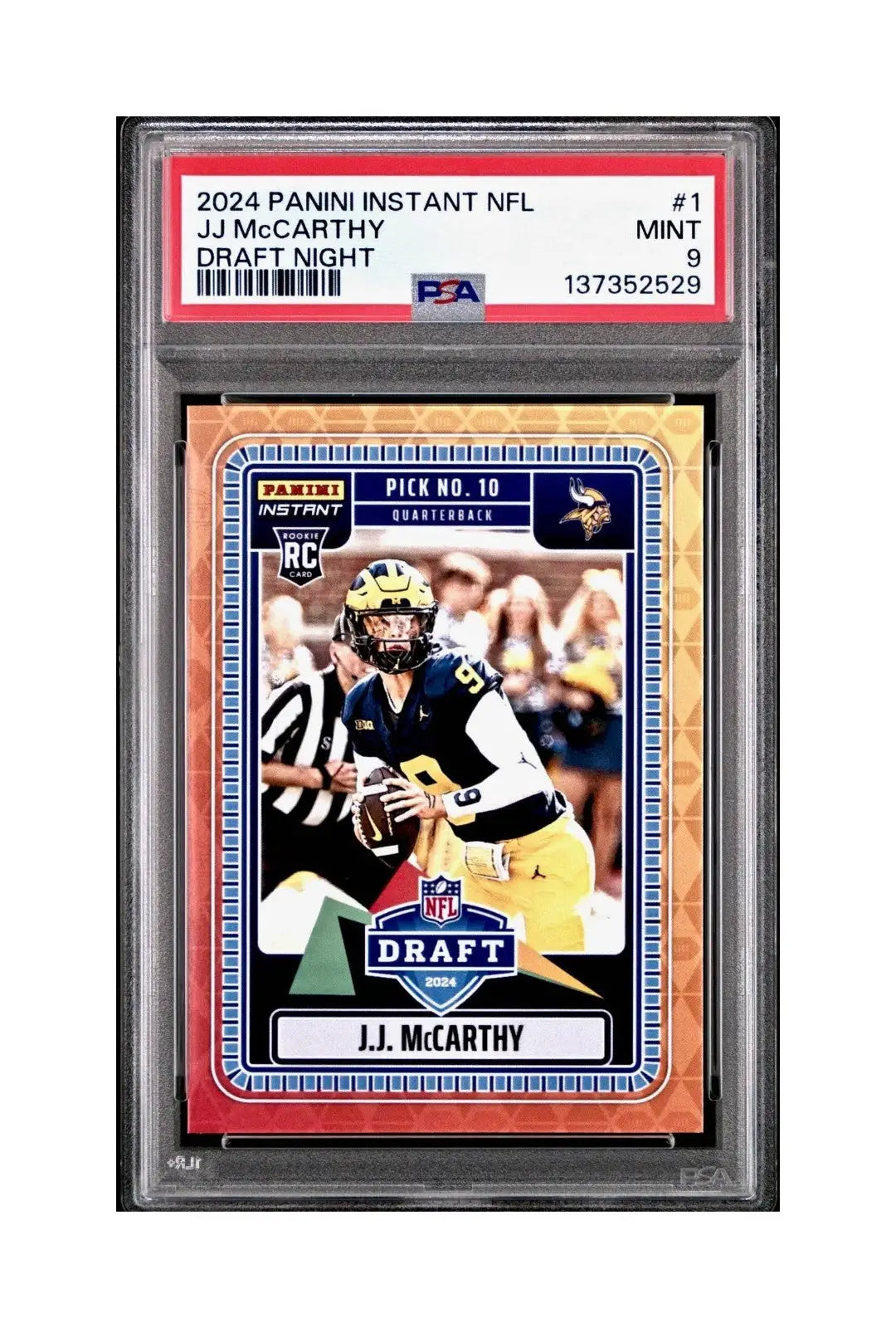 J.J. McCarthy 2023 Panini Instant Draft Night #NFLDN-1 PSA 9 Mint - Football Card Single