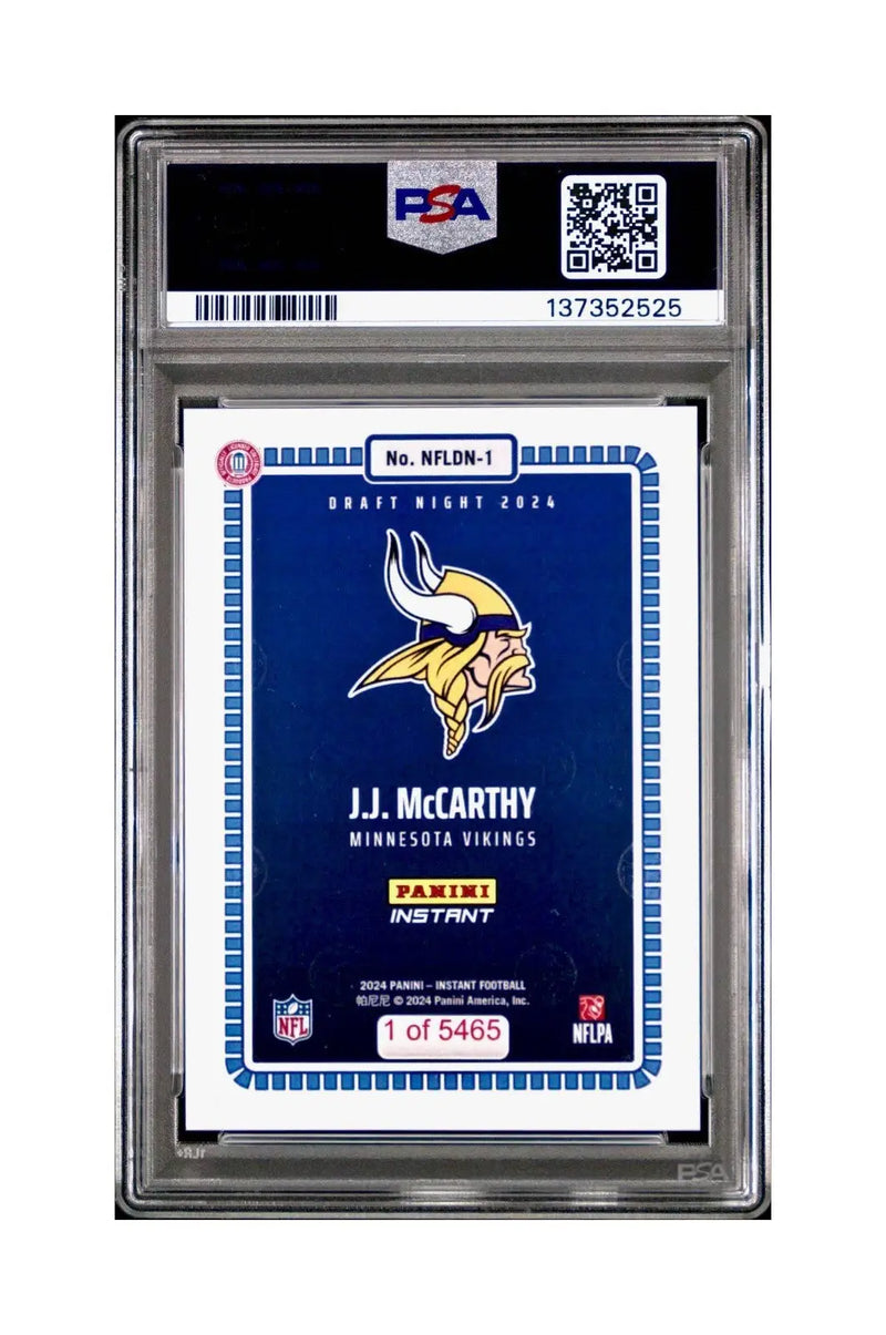J.J. McCarthy 2023 Panini Instant Draft Night #NFLDN-1 PSA 9 Mint