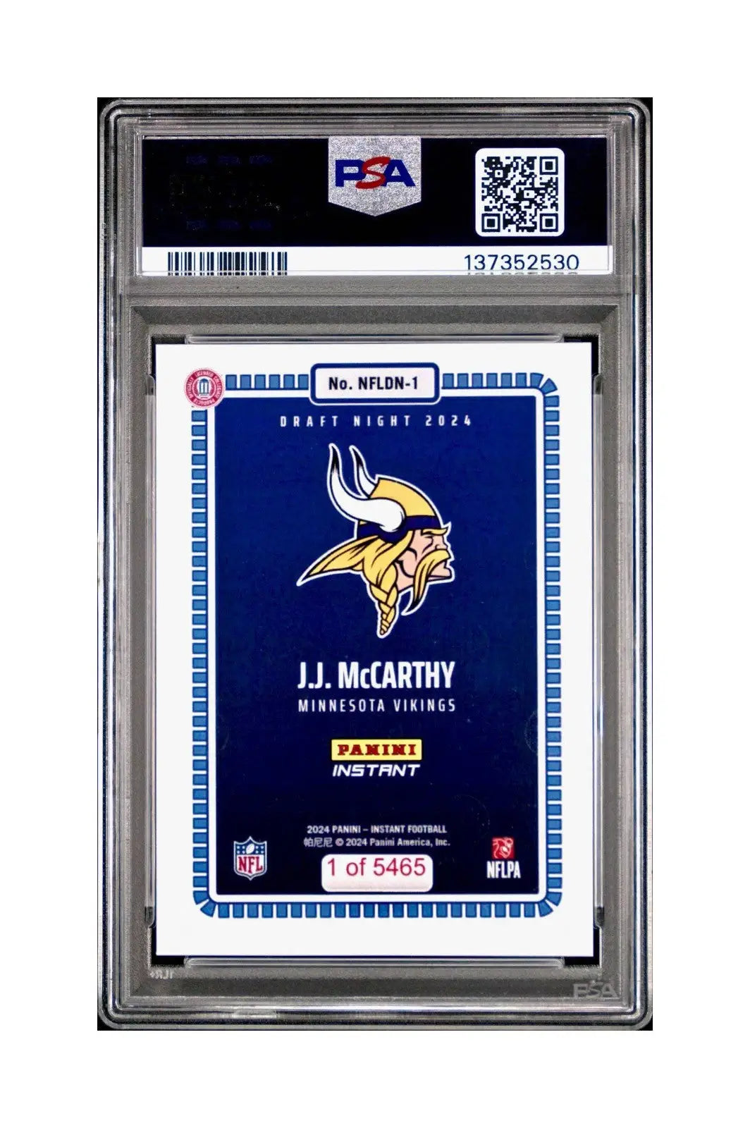 J.J. McCarthy 2023 Panini Instant Draft Night #NFLDN-1 PSA 9 Mint