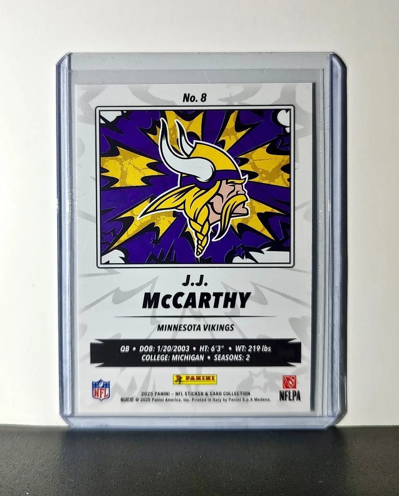 J.J. McCarthy 2025 Panini NFL #8 Sticker Card Minnesota Vikings