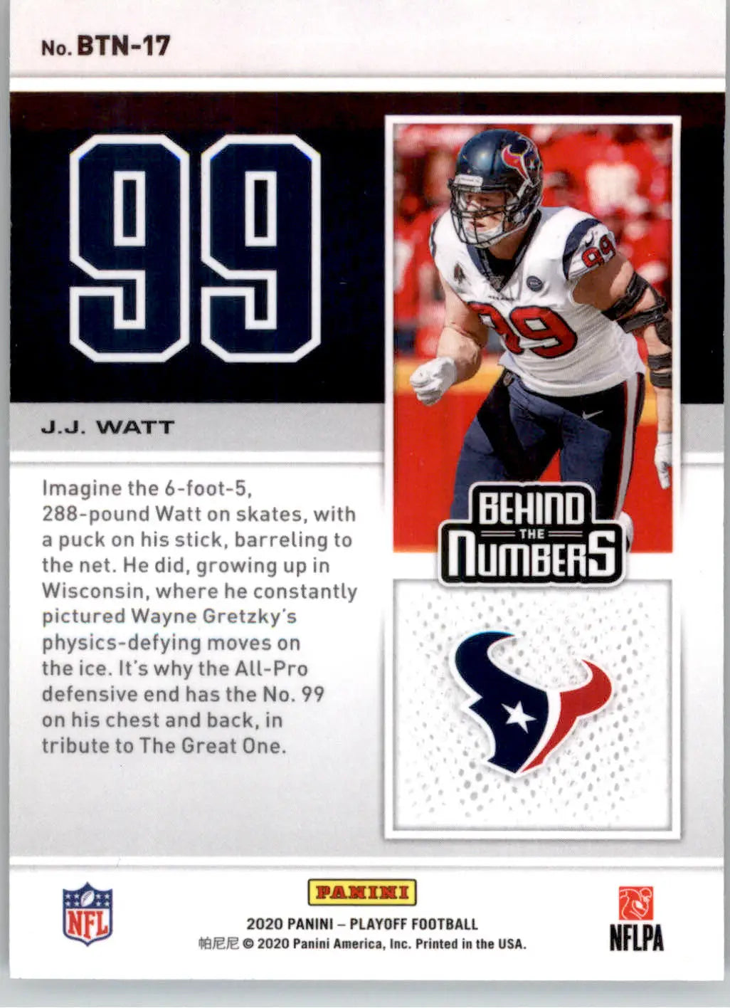 J.J. Watt - 2020 Panini Playoff - #BTN-17 - Behind the Numbers Football - Football Card Single