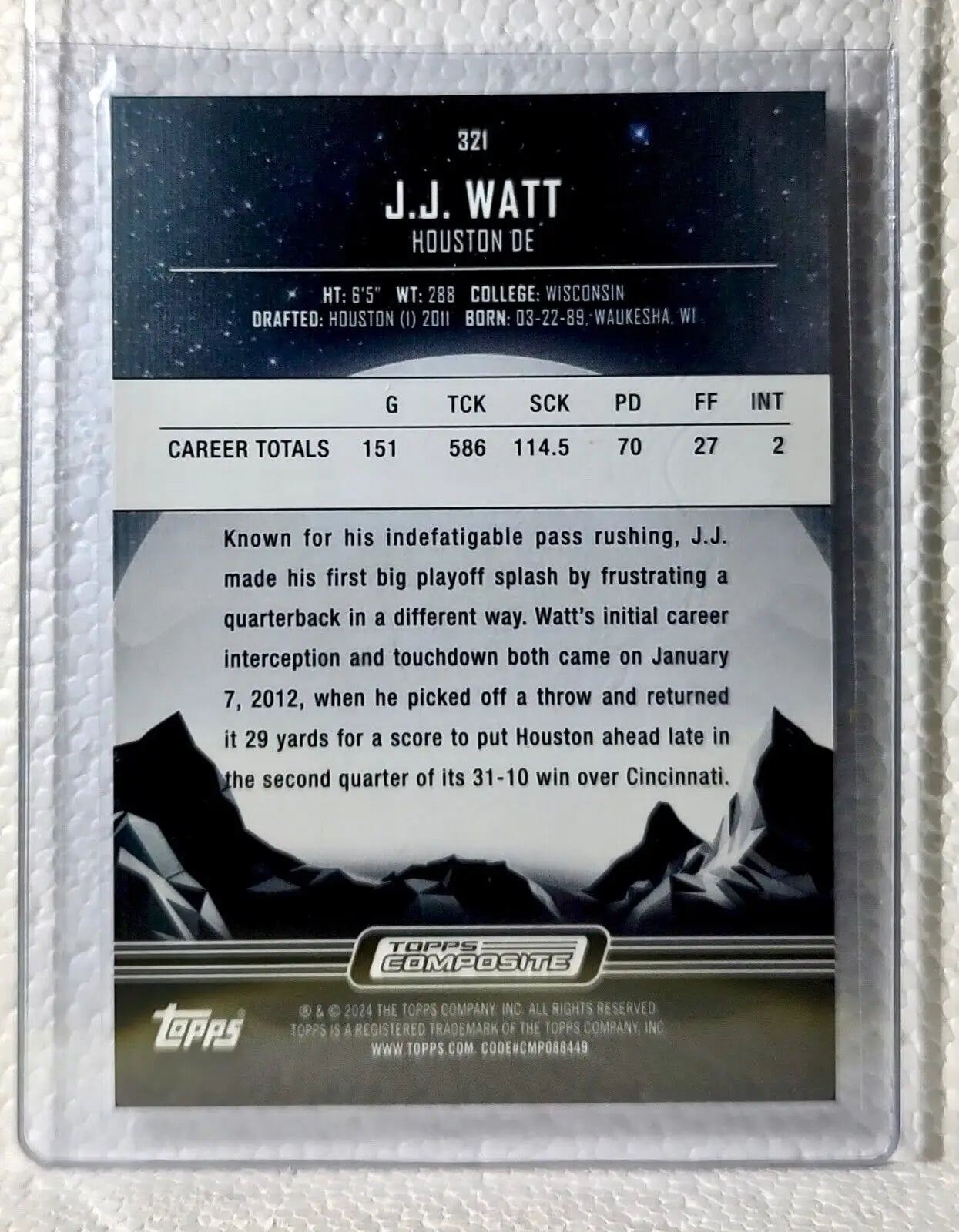 J.J. Watt 2023 Topps Midnight NFL #321 Composite Football Card Houston Texans