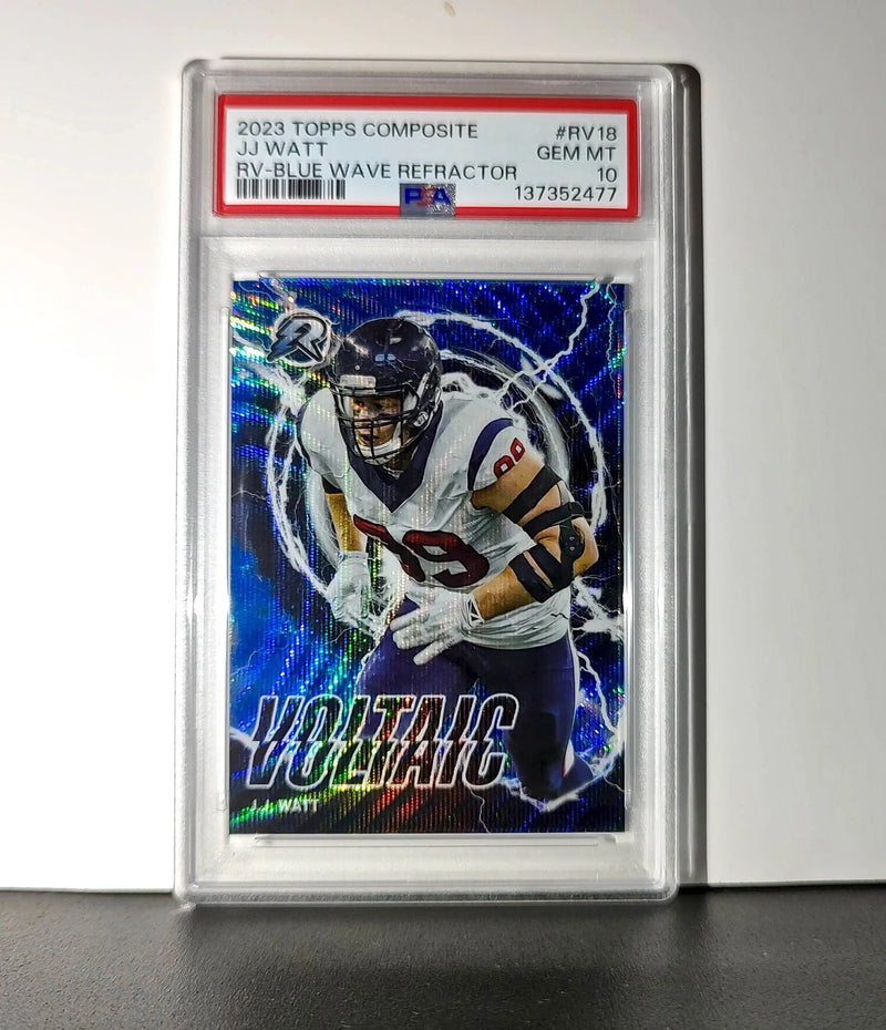 J.J. Watt 2023 Topps Resurgence Voltaic Blue Wave Refractor #RV-18 32/75 PSA 10