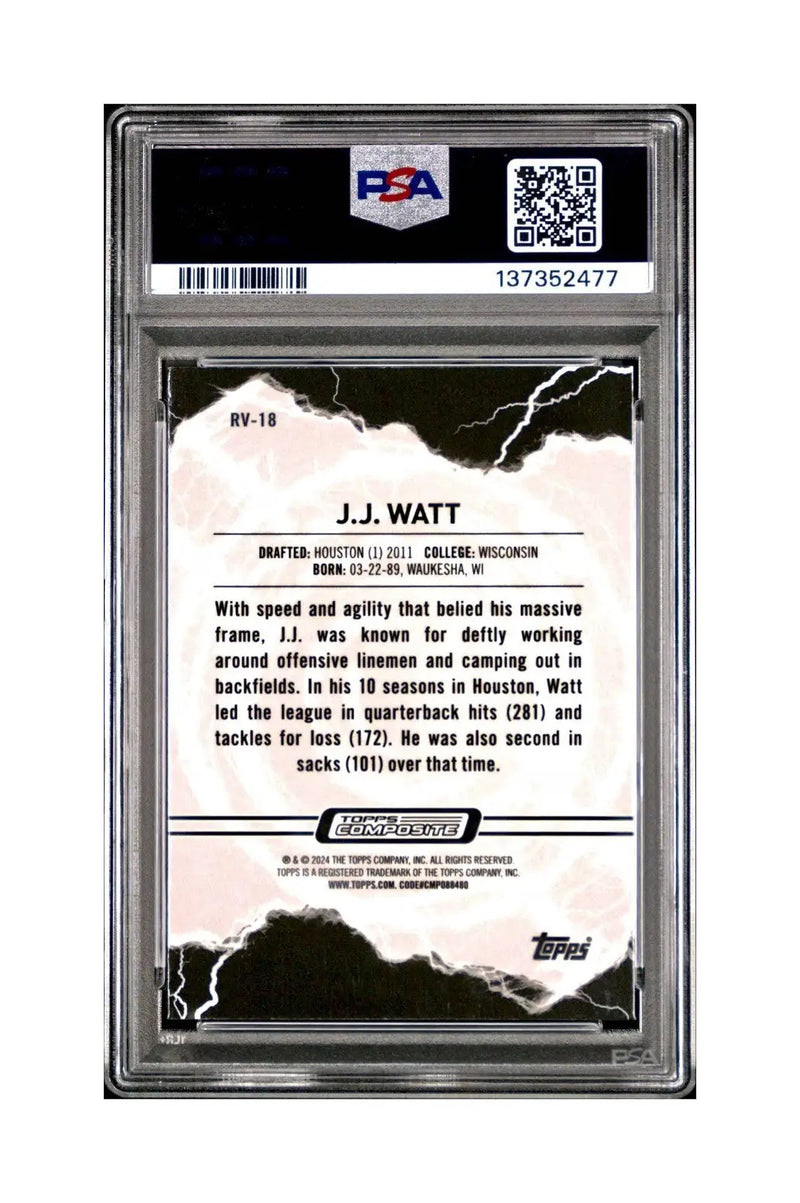 J.J. Watt 2023 Topps Resurgence Voltaic Blue Wave Refractor #RV-18 32/75 PSA 10
