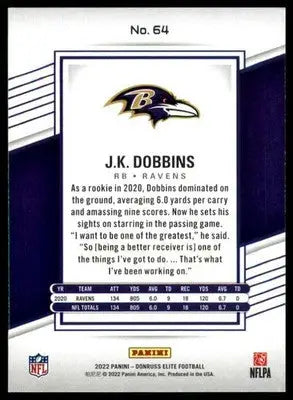 J.K. Dobbins 2022 Donruss Elite #64 Baltimore Ravens - Football Card Single