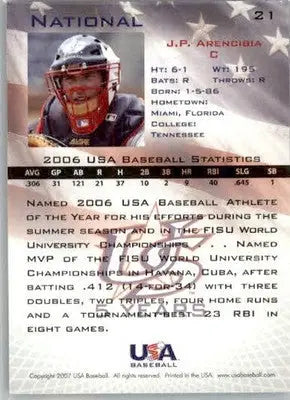 J.P. Arencibia - 2006-07 USA Baseball Box Set - #21 - AUTO Baseball - Baseball Card Single