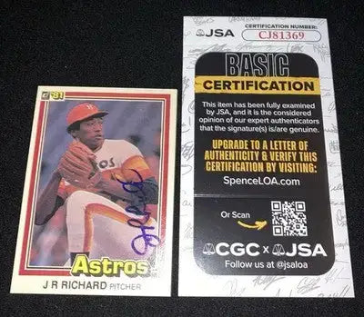 J.R. JR Richard Autographed Signed 1981 Donruss #140 Houston Astros JSA Auto - Baseball Card Single