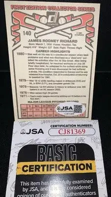 J.R. JR Richard Autographed Signed 1981 Donruss #140 Houston Astros JSA Auto - Baseball Card Single