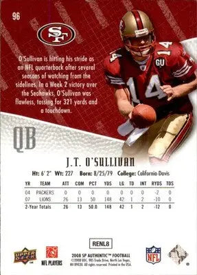 J.T. O’Sullivan - 2008 SP Authentic - #96 - Football - Football Card Single